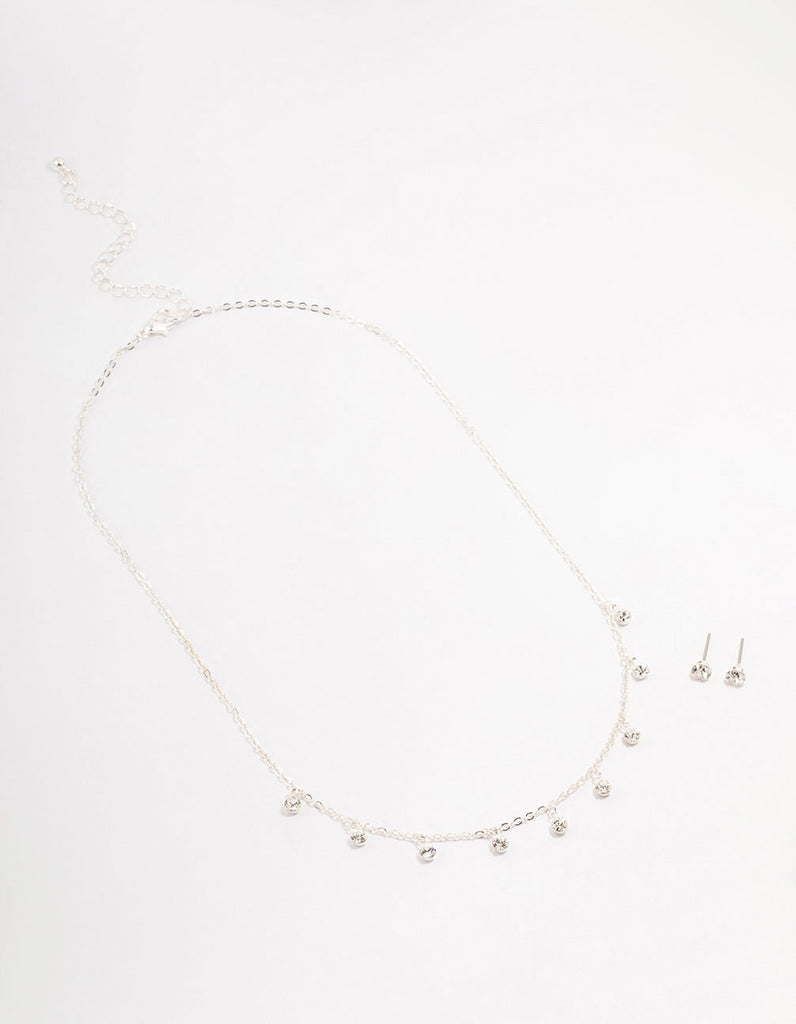 Silver Czech Crystal Droplet Necklace & Earrings Set