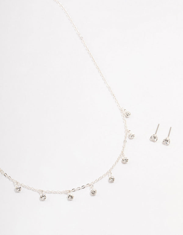 Silver Czech Crystal Droplet Necklace & Earrings Set