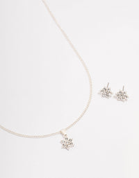 Silver Flower Czech Crystal Stud Earrings & Necklace Set - link has visual effect only