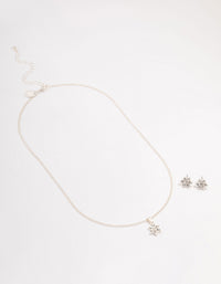 Silver Flower Czech Crystal Stud Earrings & Necklace Set - link has visual effect only