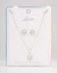 Silver Flower Czech Crystal Stud Earrings & Necklace Set - link has visual effect only