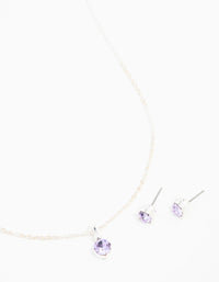 Silver Solitaire Bohemia Czech Crystal Droplet Necklace & Stud Earrings Set - link has visual effect only