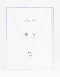 Silver Solitaire Bohemia Czech Crystal Droplet Necklace & Stud Earrings Set - link has visual effect only