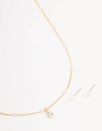 Gold Station Bohemia Crystal Necklace & Pearl Earrings Set - link has visual effect only