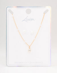 Gold Station Bohemia Crystal Necklace & Pearl Earrings Set - link has visual effect only