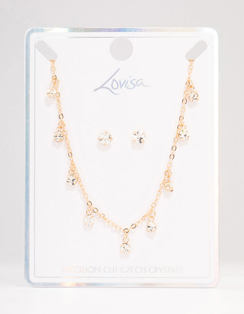 Gold Czech Crystal Droplet  Necklace & Earring Set