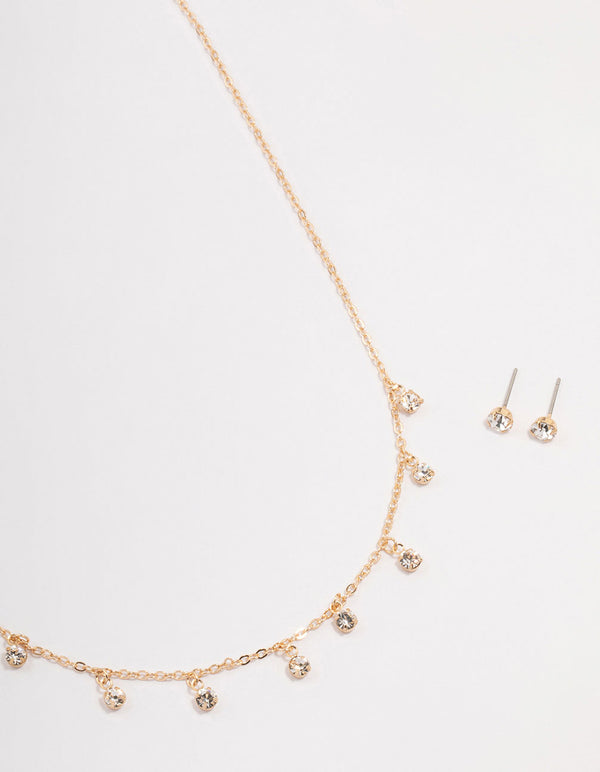 Gold Czech Crystal Droplet  Necklace & Earring Set