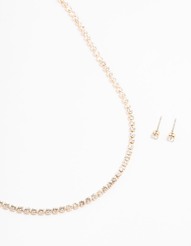 Gold Tennis Czech Crystal  Necklace & Earring Set