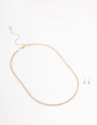 Gold Tennis Czech Crystal  Necklace & Earring Set - link has visual effect only