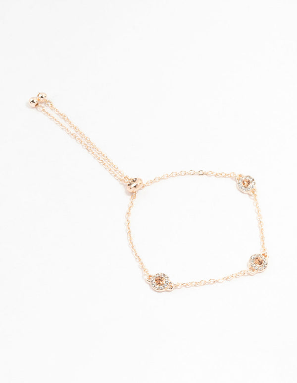 Rose Gold Station Czech Crystals Halo Toggle Bracelet