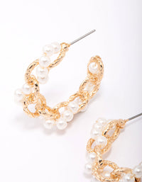 Gold Interlocking Pearl Hoop Earrings - link has visual effect only