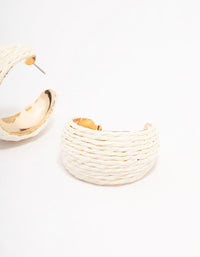 Gold Wide Cream Wrapped Fabric Hoop Earrings - link has visual effect only