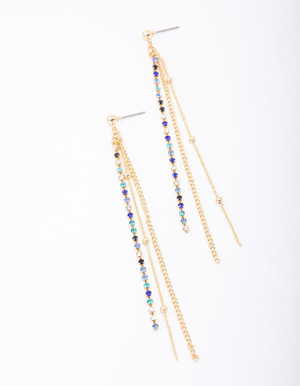 Gold Bling Chain Trio Chain Drop Earrings