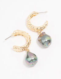 Gold Wide Holographic Pearl Drop Earrings - link has visual effect only