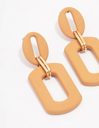 Orange Mini Ribbed Interlock Link Drop Earrings - link has visual effect only