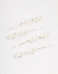 Silver Pearl Mini Flower Hair Clip 4-Pack - link has visual effect only