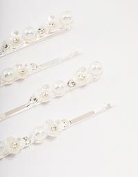 Silver Pearl Mini Flower Hair Clip 4-Pack - link has visual effect only