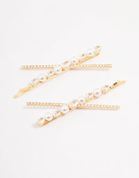 Gold Pearl & Crystal Cross Hair Clip 2-Pack - link has visual effect only