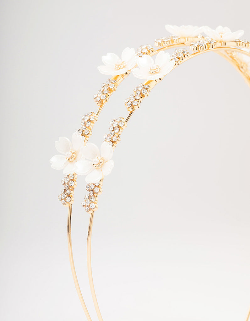 Gold Mini Crystal Flower Beaded Headband