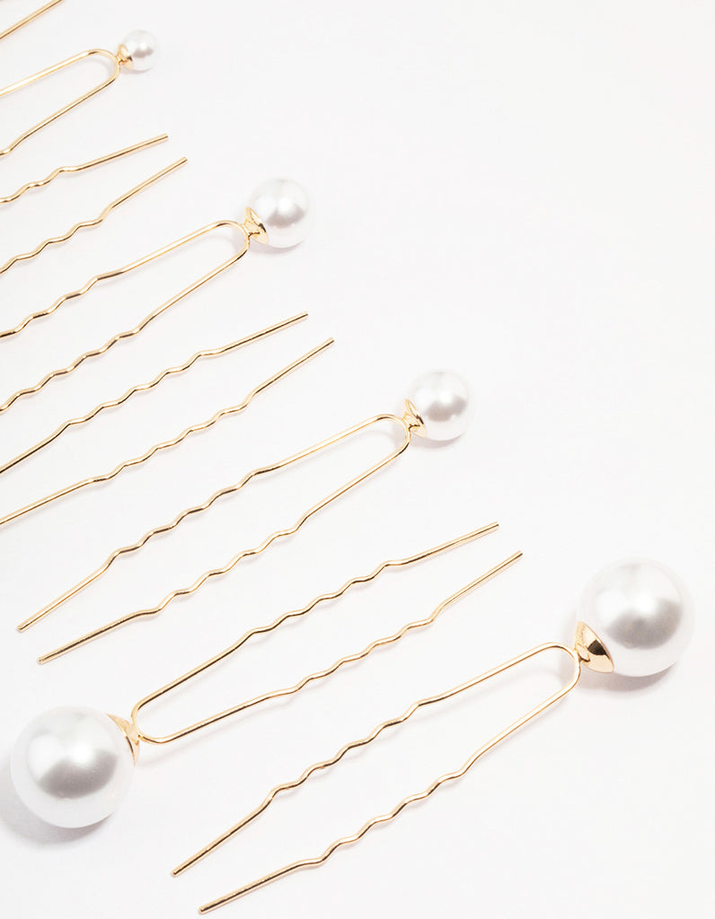 Gold Mixed Pearl Hair Pin Pack