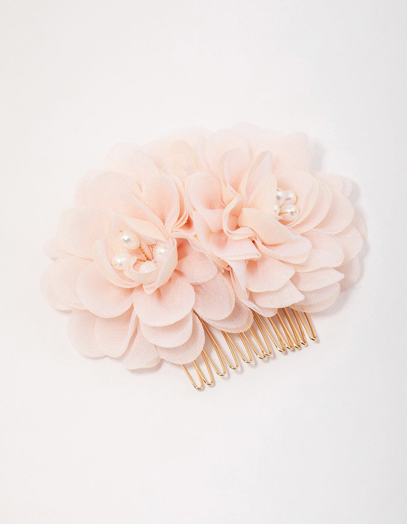 Gold Triple Pink Flower Hair Comb