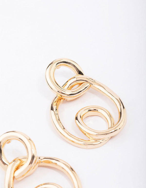 Gold Wrapped Circle Drop Earrings