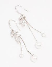 Rhodium Cubic Zirconia Leaf & Pearl Drop Earrings - link has visual effect only