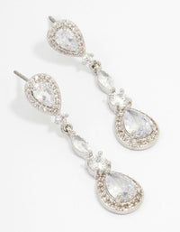 Rhodium Cubic Zirconia Pear Halo Drop Earrings - link has visual effect only