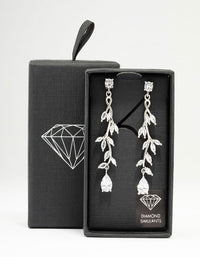 Rhodium Cubic Zirconia Vine Leaf Drop Earrings - link has visual effect only