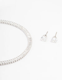 Rhodium Cubic Zirconia Baguette Tennis Bracelet & Earring Set - link has visual effect only