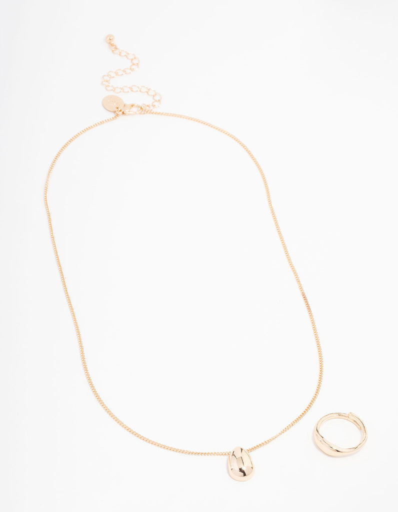 Gold Smooth Stone Necklace & Ring Set