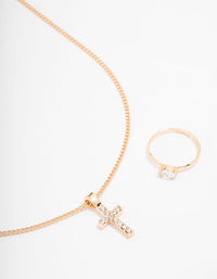 Gold Bling Cross Jewellery Set - link has visual effect only
