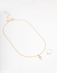 Gold Bling Cross Jewellery Set - link has visual effect only