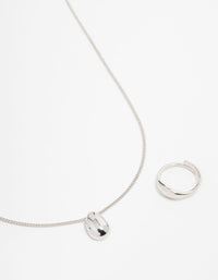 Rhodium Smooth Stone Necklace & Ring Set - link has visual effect only