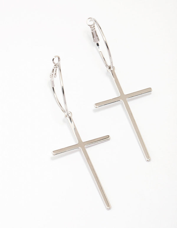 Rhodium Luxe Cross Hoop Earrings