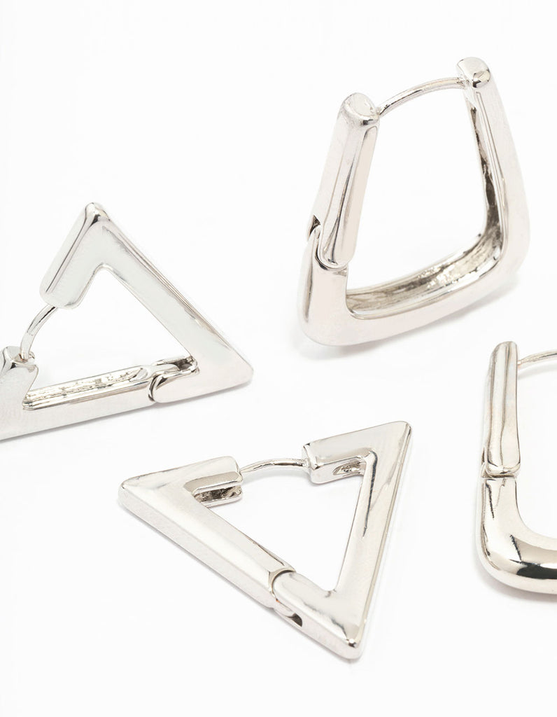 Rhodium Triangular Hoop Earring Pack