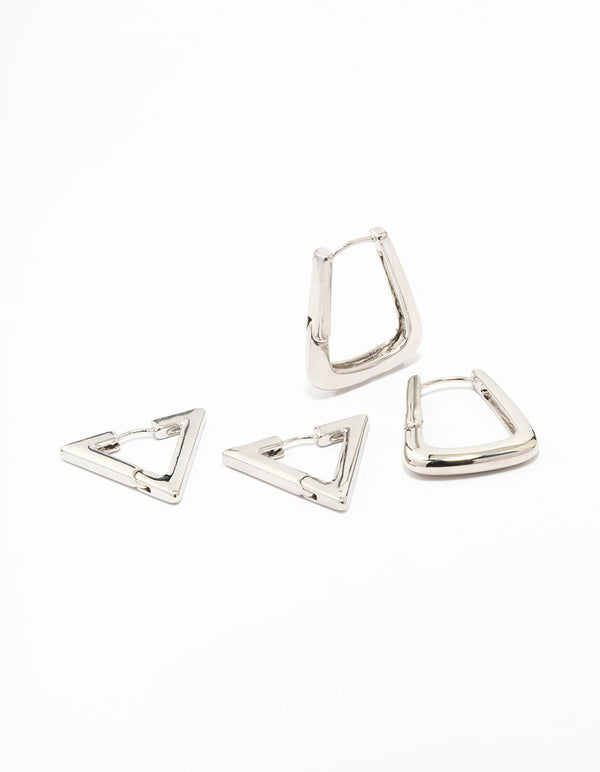 Rhodium Triangular Hoop Earring Pack