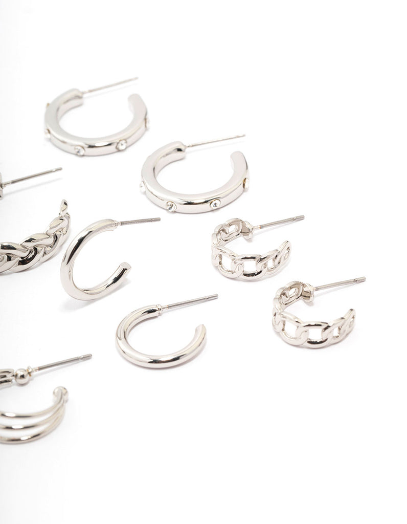 Rhodium Twisted Chain Hoop Earring 6-Pack