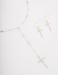 Silver Beaded Cross Jewellery Set - link has visual effect only