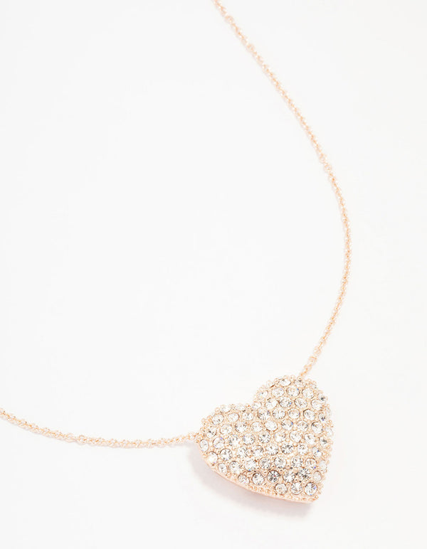 Rose Gold Bling Puffy Heart Necklace