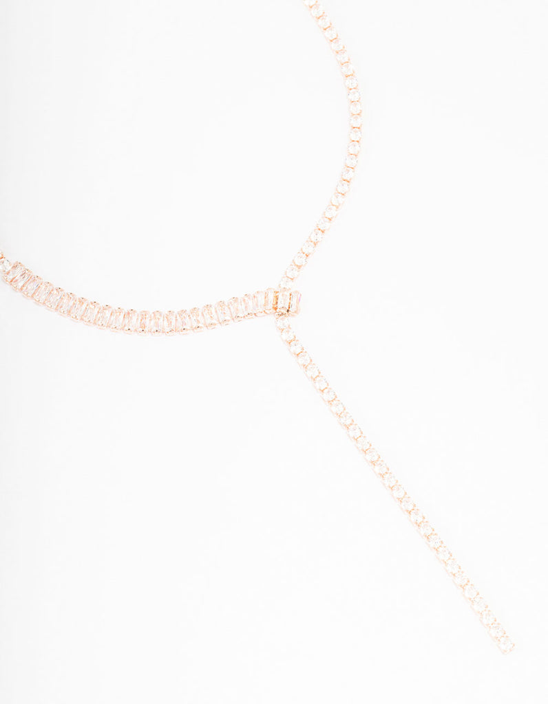 Rose Gold Cubic Zirconia Fine Baguette Lariat Necklace