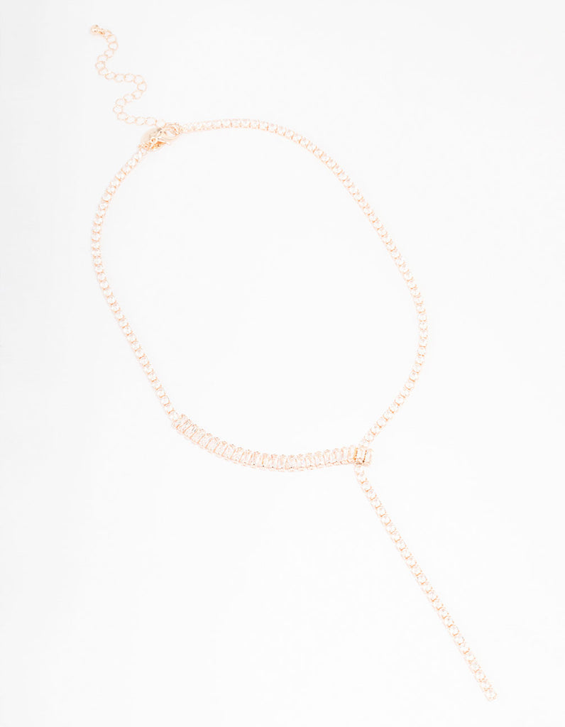 Rose Gold Cubic Zirconia Fine Baguette Lariat Necklace