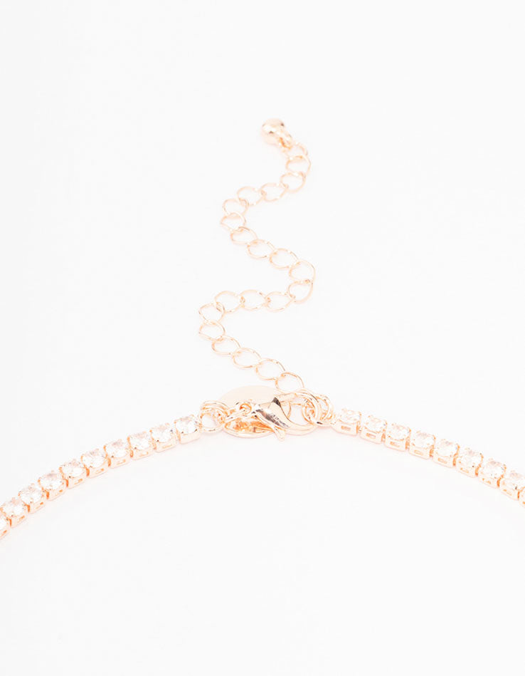 Rose Gold Cubic Zirconia Fine Baguette Lariat Necklace