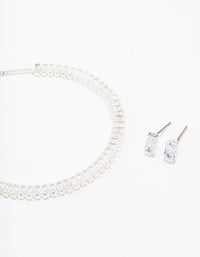 Cubic Zirconia Classic Silver Tennis Bracelet & Earring Set - link has visual effect only