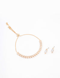 Gold Cubic Zirconia Vine Marquise Tennis Jewellery Set - link has visual effect only