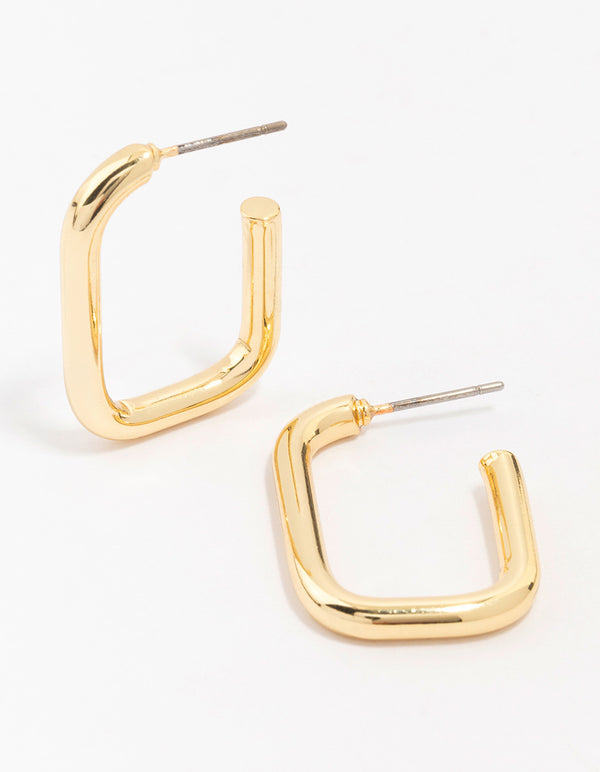 Gold Plated Thin Rectangular Hoop Earrings