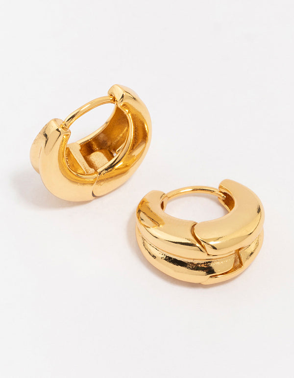 Gold Plated Ribbed Hoop Earrings