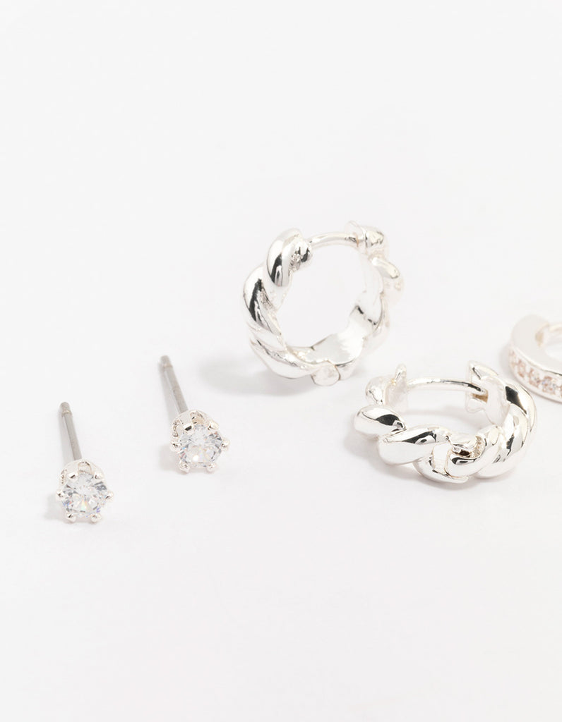 Silver Plated Classic Cubic Zirconia Earring 3-Pack