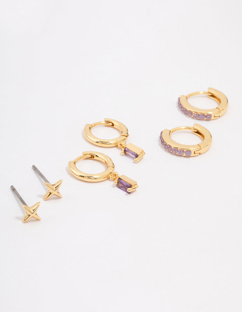 Gold Plated Barbie Baguette Hoop Earring 3-Pack