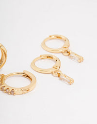 Gold Plated Baguette Stud & Huggie Earring 3-Pack - link has visual effect only